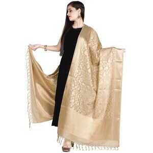2113 Banarasi Dupatta For Women,shawl Scarf Wrap Chunni, Beige Gold